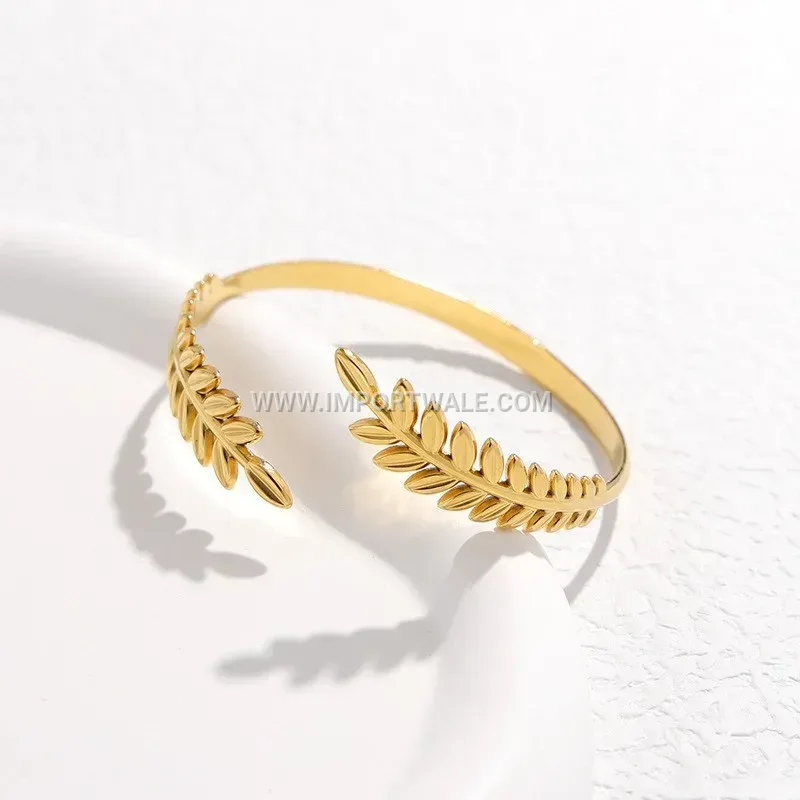 Embossed Wheat Ear Open C Shape Stainless Steel Bangle