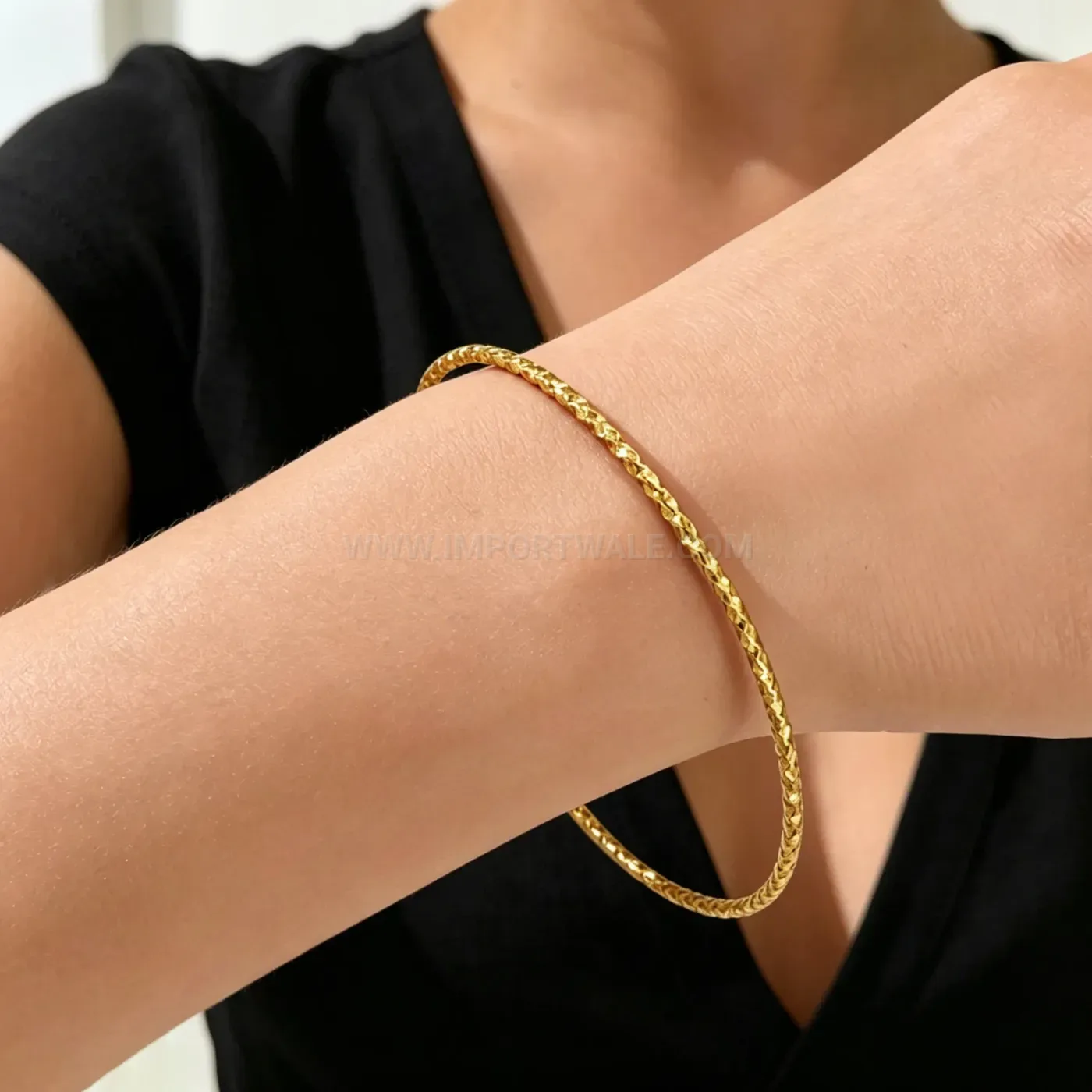 Bold Textured Narrow Rose Gold Stainless Steel Bangle Bracelet