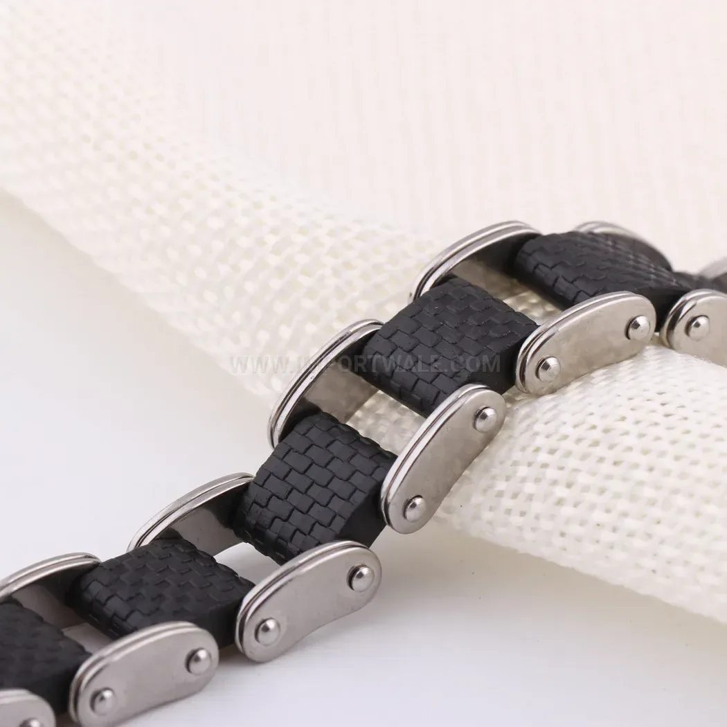 Men's Stainless Steel and Silicone Bike Chain Link Bracelet