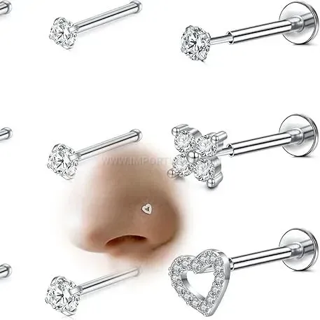 Designer Stainless Steel Zircon Piercing Set with Pin Studs