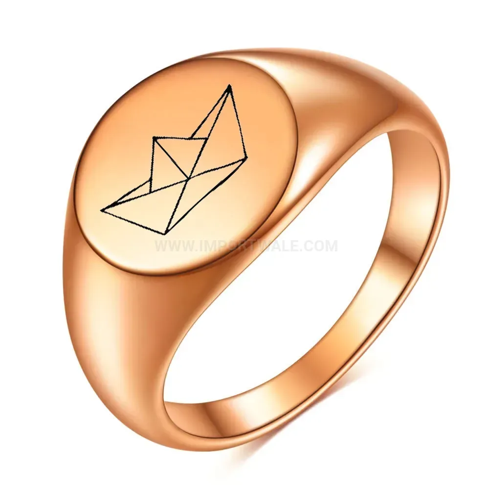 Elegant Laser Engraved Paper Boat Stainless Steel Circular Ring