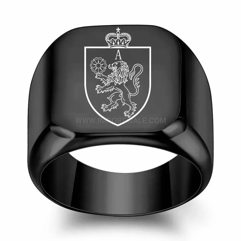 Designer Engraved Stainless Steel Alphabet Signet Ring