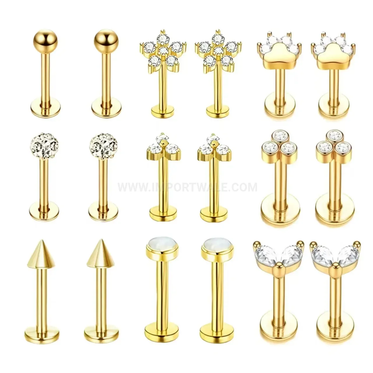 Classic Stainless Steel Crystal Flat Back Screw Labret Stud