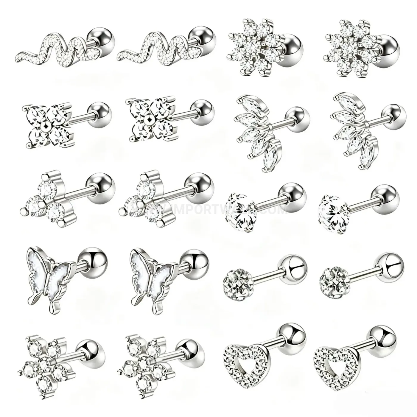 Elegant Stainless Steel Screw Ball Cartilage Piercing Earring Set