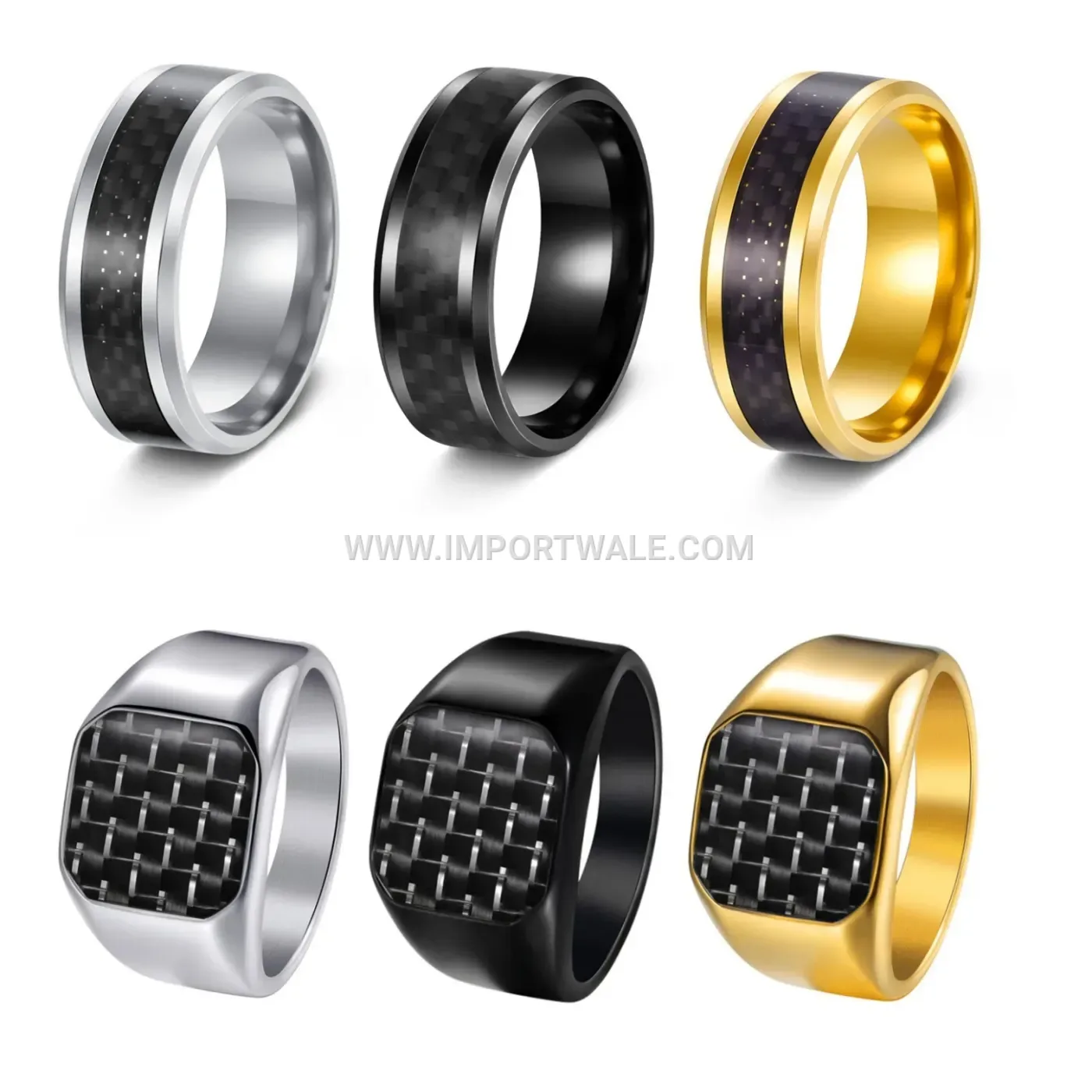 Carbon Fiber Inlay Stainless Steel Signet Ring