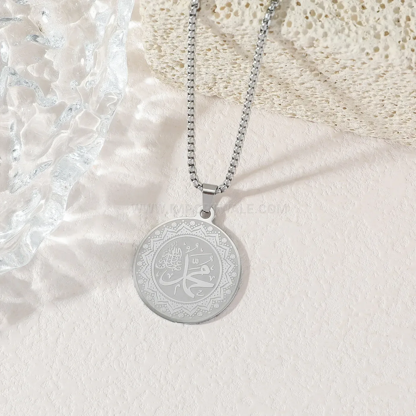 Elegant Stainless Steel Arabic Calligraphy Medallion Pendant Necklace