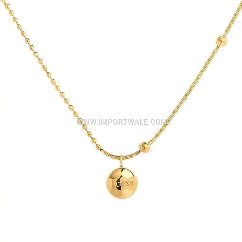 Golden Bean Pendant Snake Chain Stainless Steel Jewelry Set