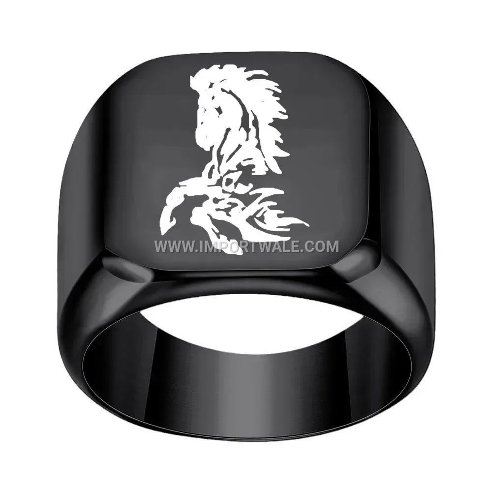 Square Galloping Horse Stainless Steel Men Signet Ring