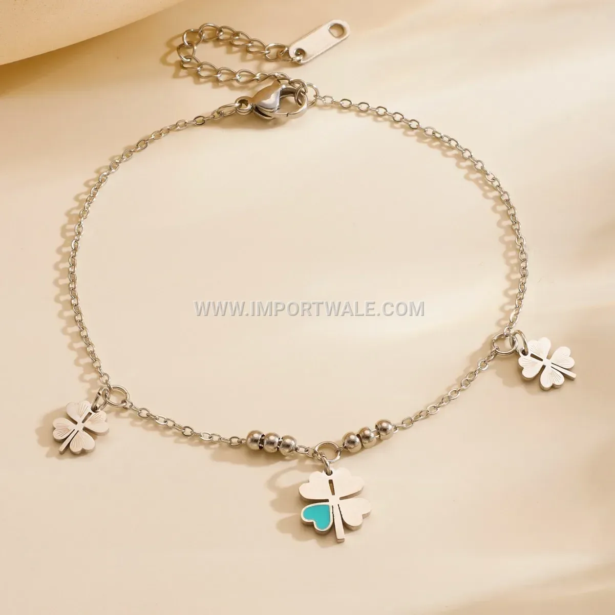 Titanium Steel Four-Leaf Clover Charm Anklet