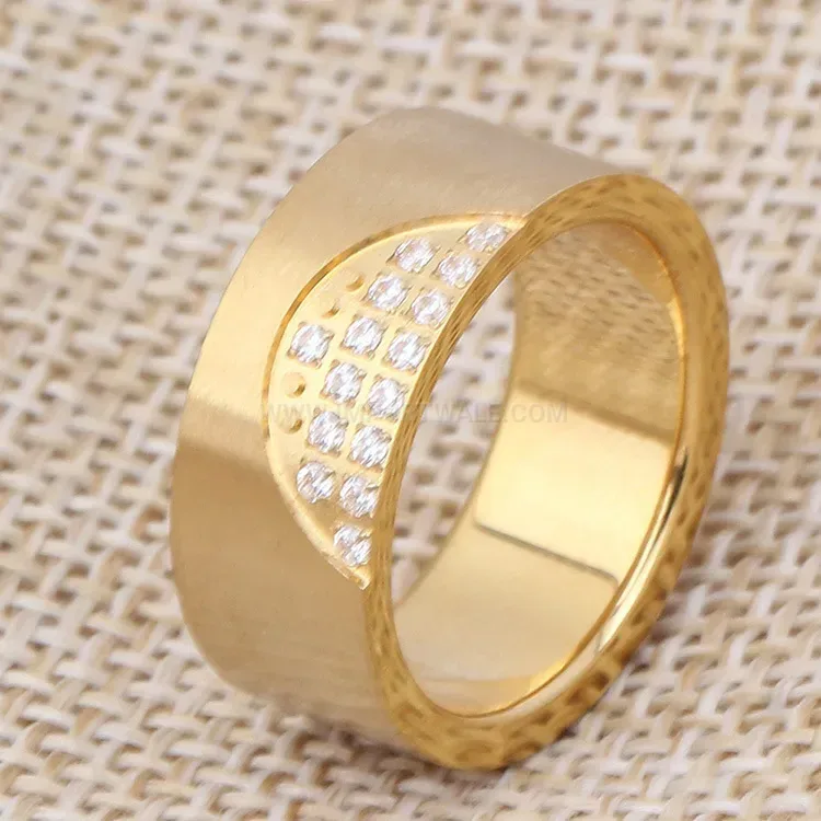 Elegant Gold Plated Stainless Steel Rhinestone Dome Ring