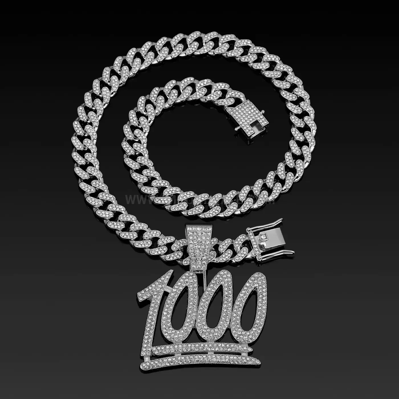 Stylish Rhinestone 1000 Number Pendant Cuban Link Necklace