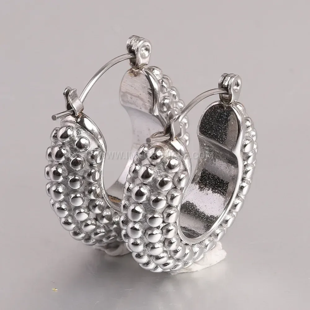 Textured Stainless Steel Oval Drop Earrings