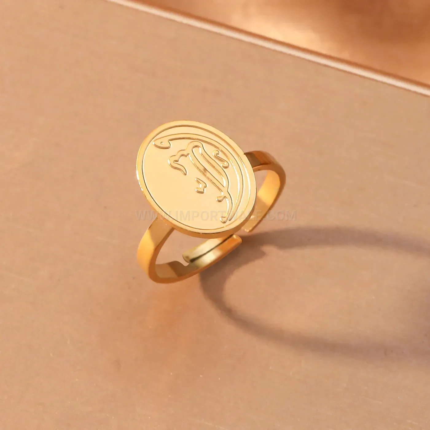 Bold Stainless Steel Open Adjustable Ring Displaying Fine Arabic Calligraphy