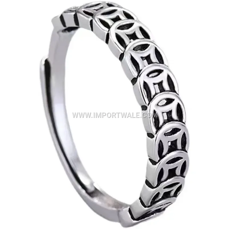 Vintage Coin Pattern Stainless Steel Band Ring