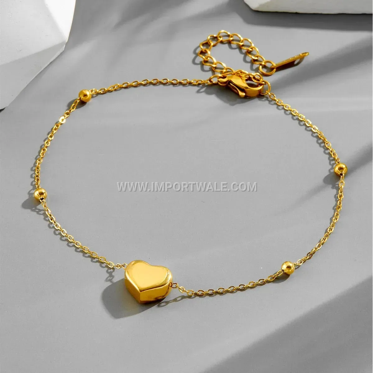 Elegant Gold Stainless Steel 3D Heart Charm Premium Anklet