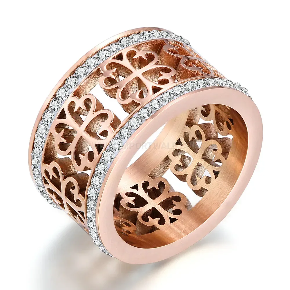 Hollow Four Leaf Clover Cutout Stainless Steel Band Ring