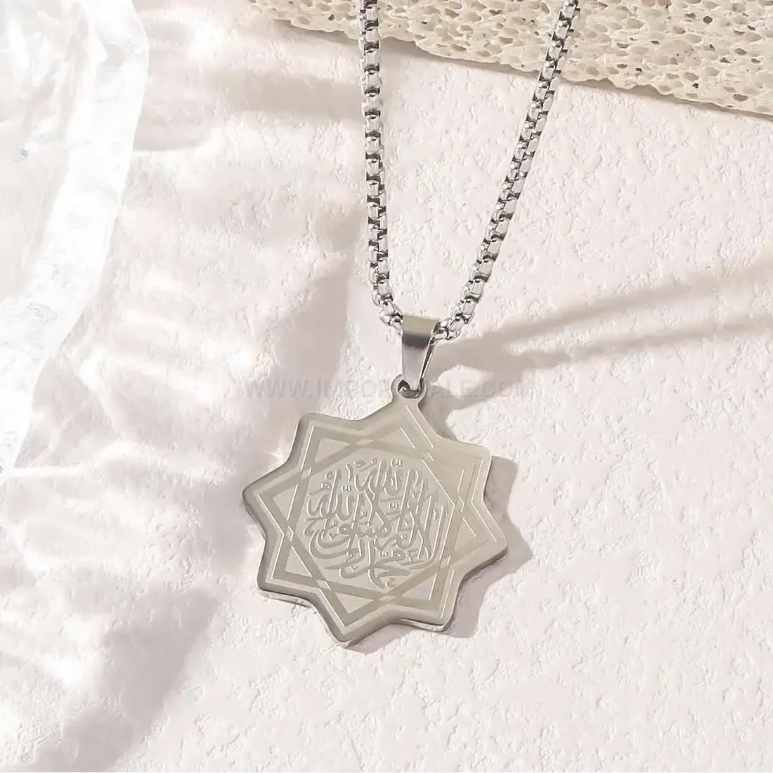 Elegant Stainless Steel Octagonal Star Shahada Pendant Islamic Necklace
