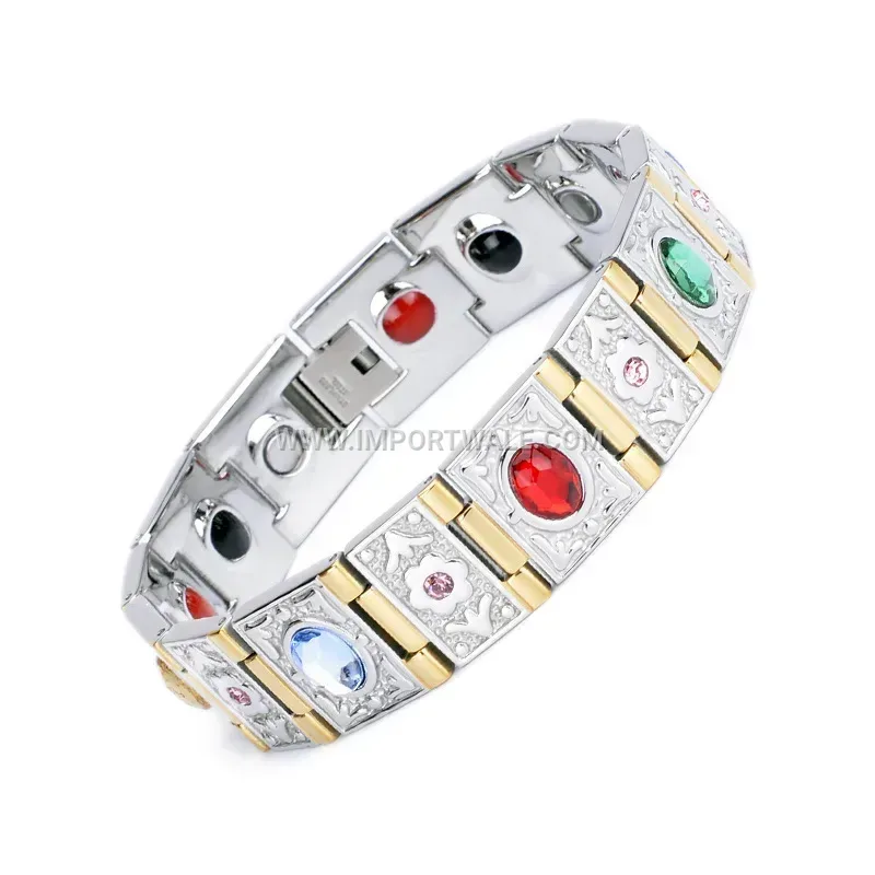 Vintage Rhinestone Inlaid Titanium Steel Magnetic Link Bracelet