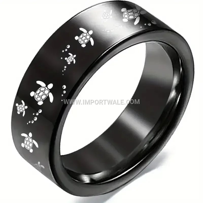 Laser Engraved Sea Turtle Stainless Steel Band Ring