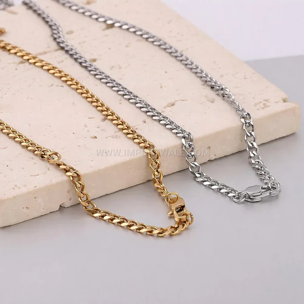 Sleek 18K Gold Plated Stainless Steel Cross Pendant Chain Necklace