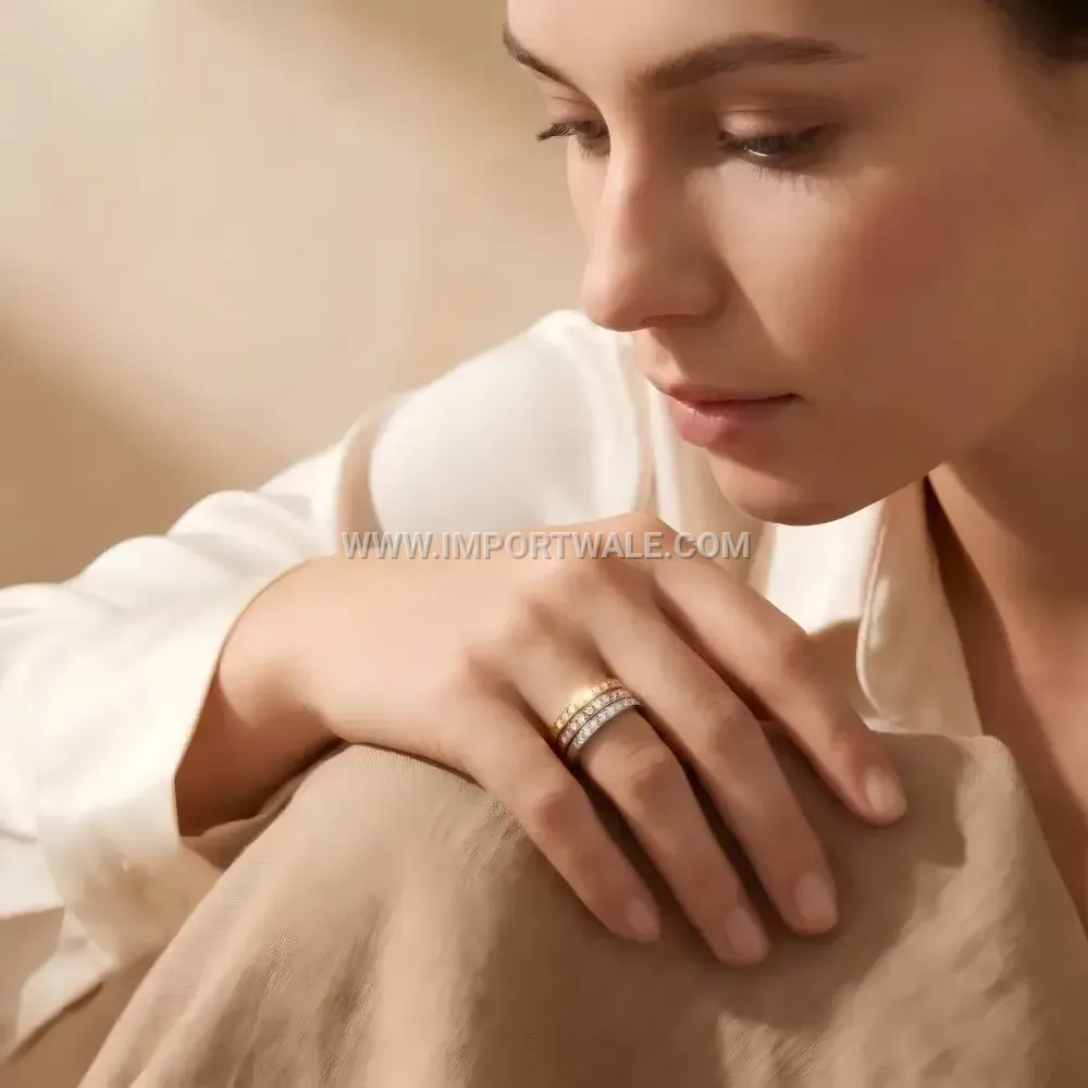 Stainless Steel Pavé Zirconia Couple Band Ring
