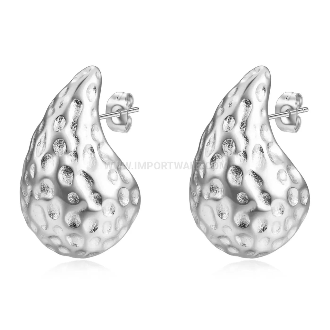 Hammered Teardrop Stainless Steel Statement Earrings