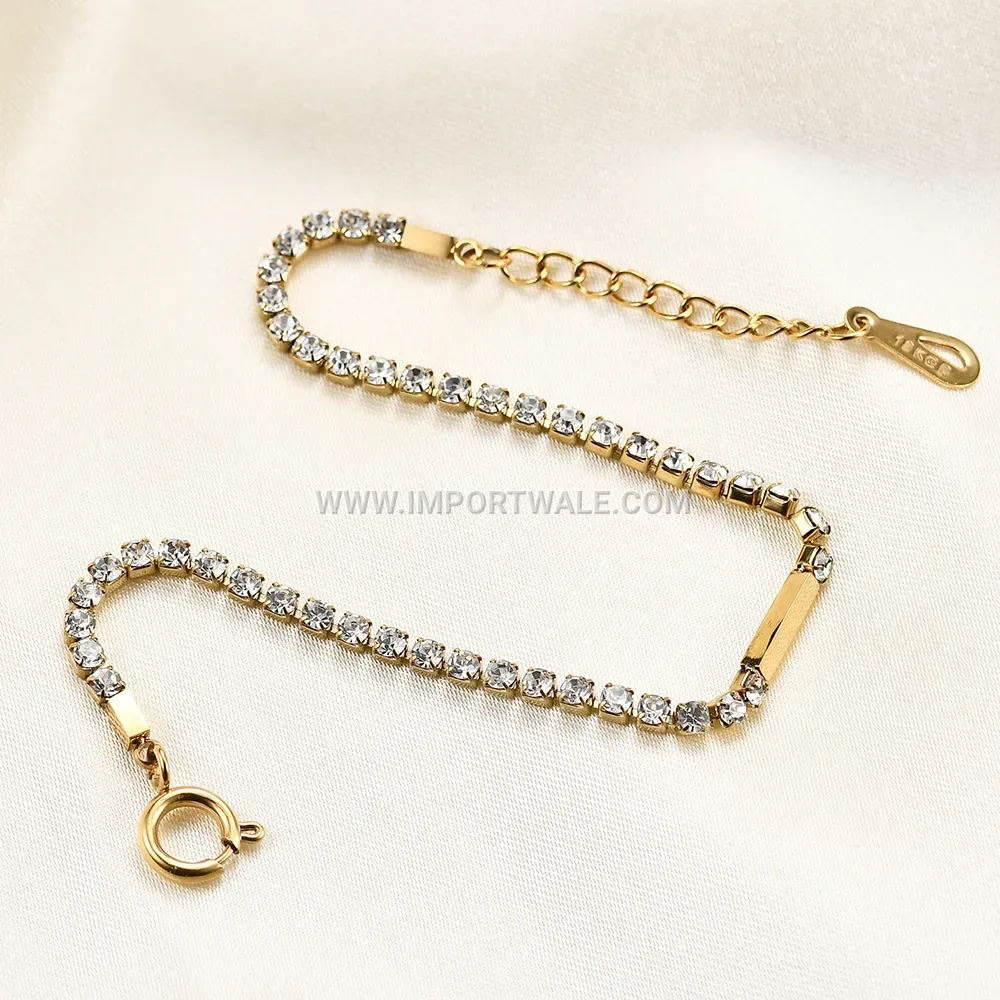 Minimalist Stainless Steel Bar Bracelet Accentuated with Cubic Zirconia