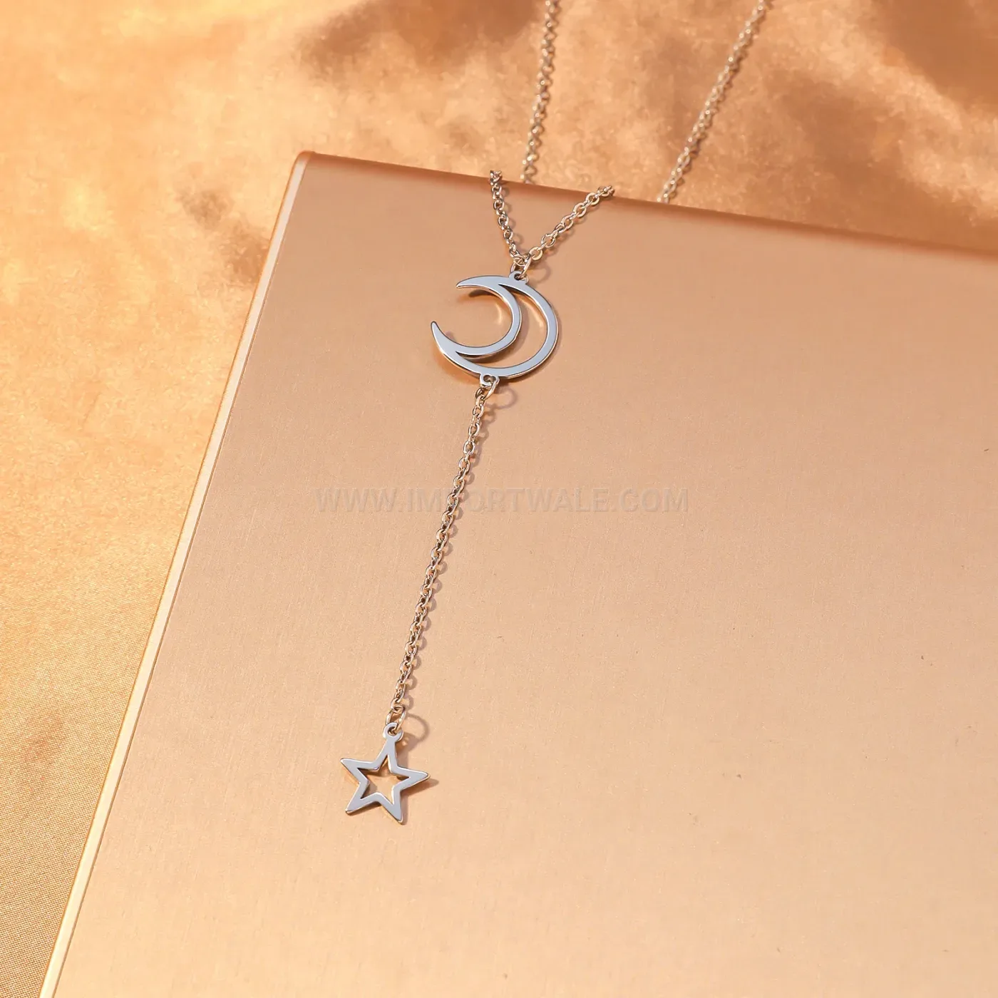 Plated Stainless Steel Islamic Crescent Moon And Star Pendant Necklace