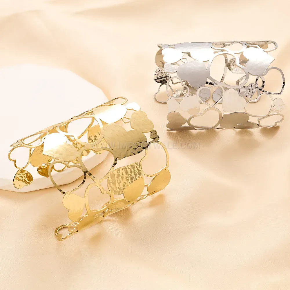 Stylish Cutout Heart Open Cuff Stainless Steel Bangle Bracelet