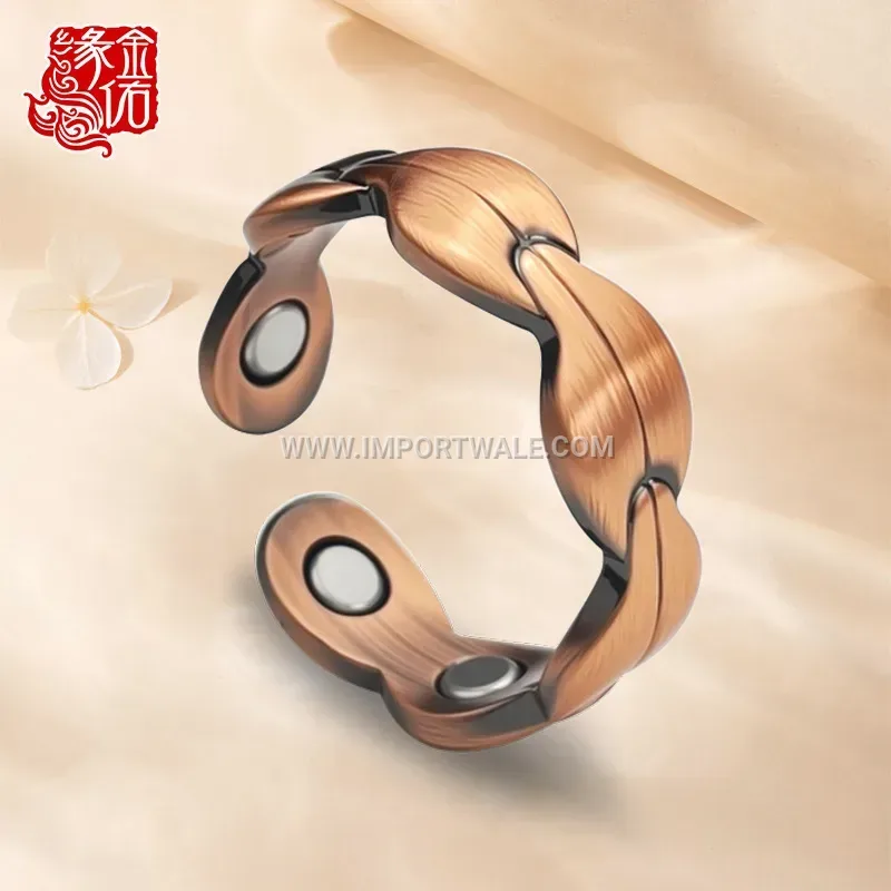 Adjustable Copper Fishtail Open Ring with Integrated Magnets