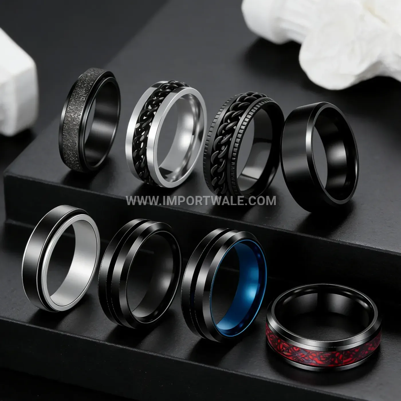 Frosted Chain Spinner Stainless Steel Ring Set