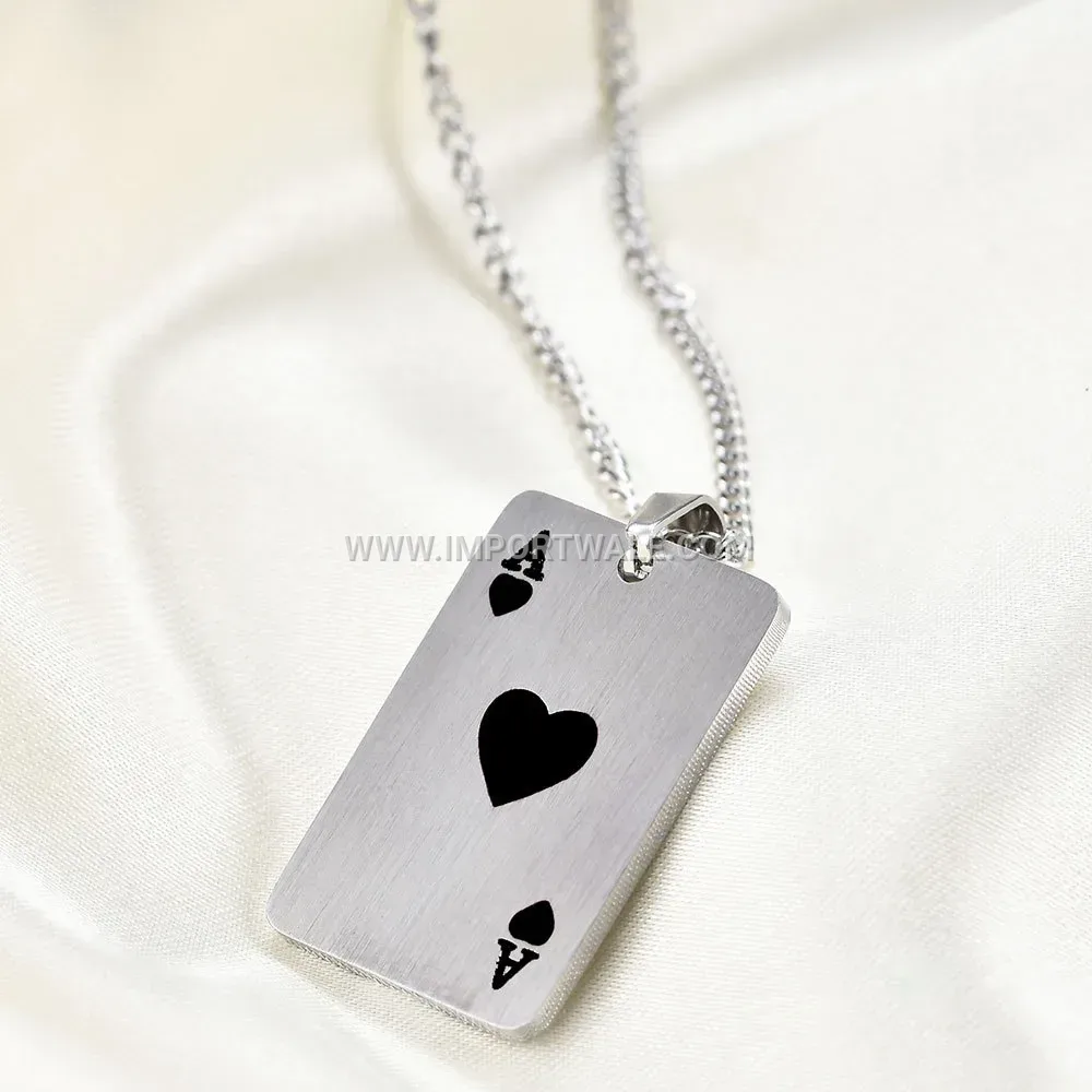 Vintage Brushed Stainless Steel Ace Pendant Necklace