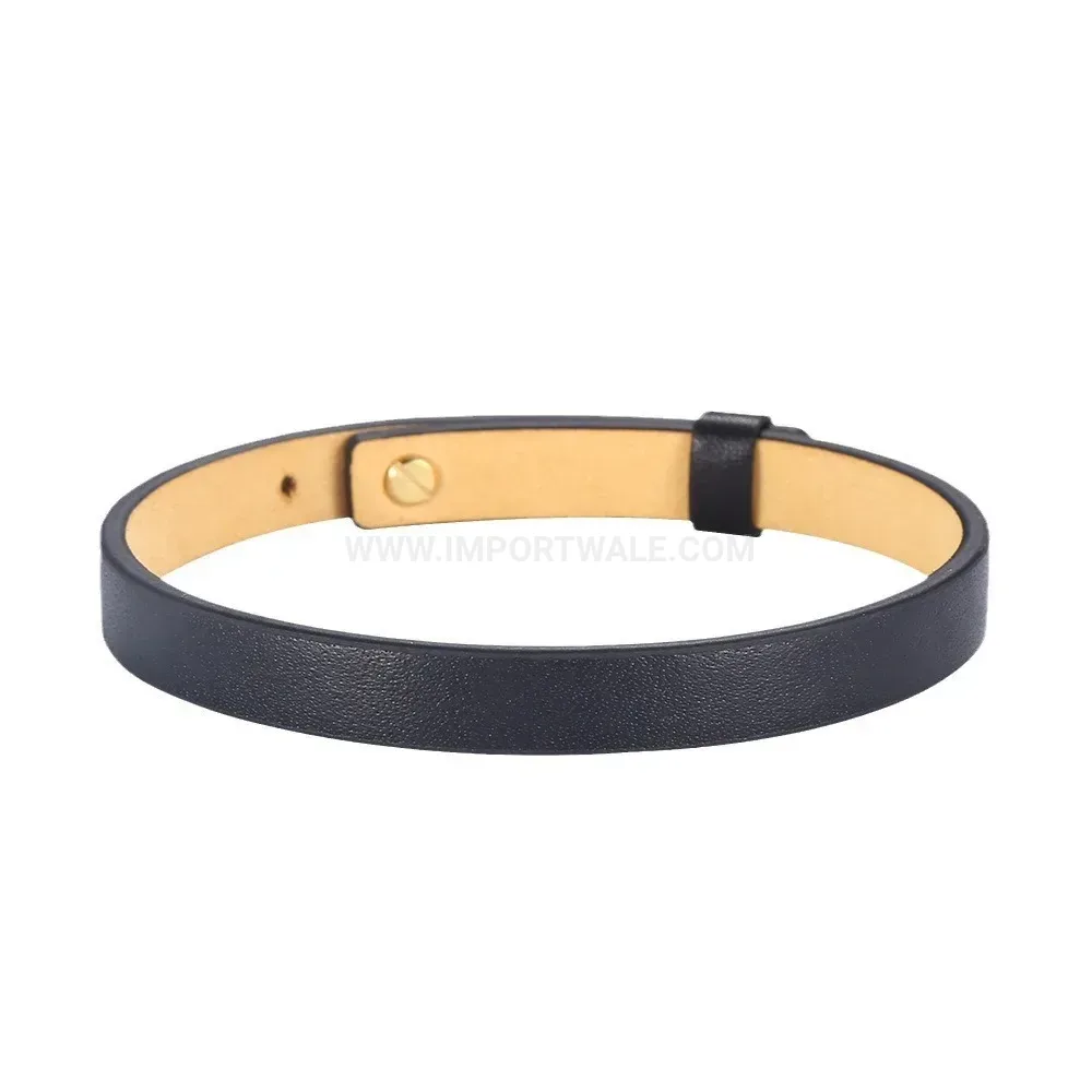 Adjustable Vintage Leather Wristband with Gold Finished Accents