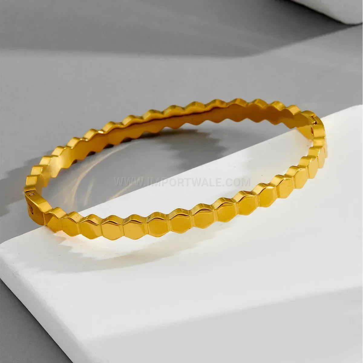 Honeycomb Hexagon Gold-Plated Titanium Steel Bangle