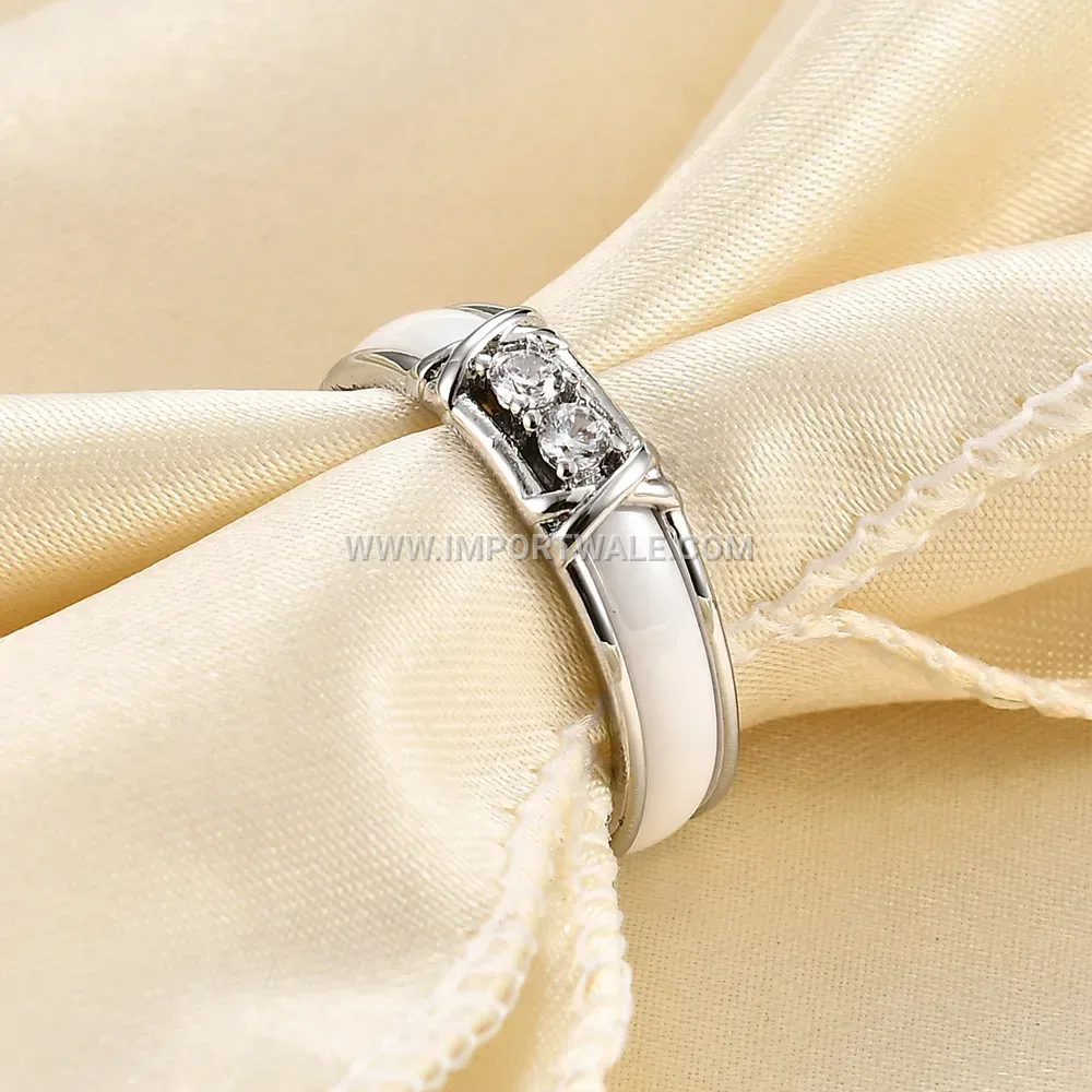 Double X Cubic Zirconia Inlaid Ceramic Band Ring