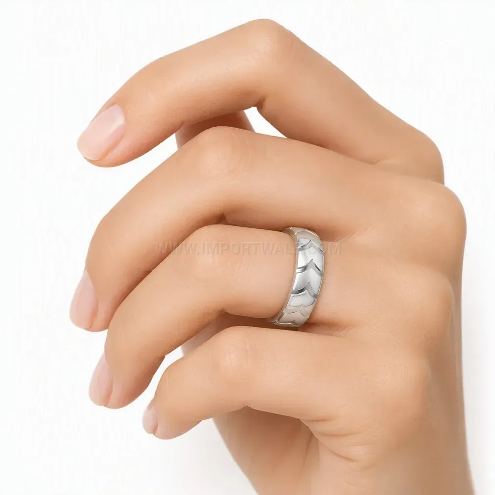 Designer Textured Tire Tread Band Stainless Steel Unisex Ring