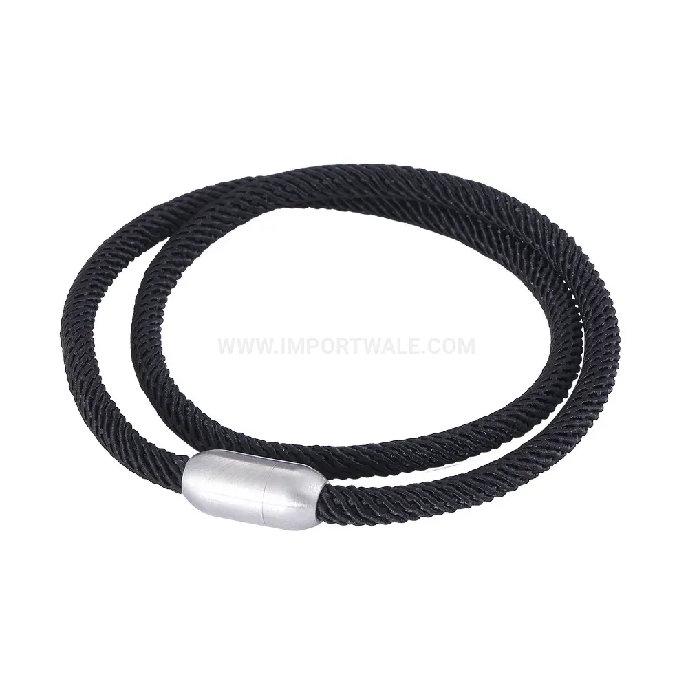 Double-Wrap Stainless Steel Leather Bracelet With Magnetic Clasp