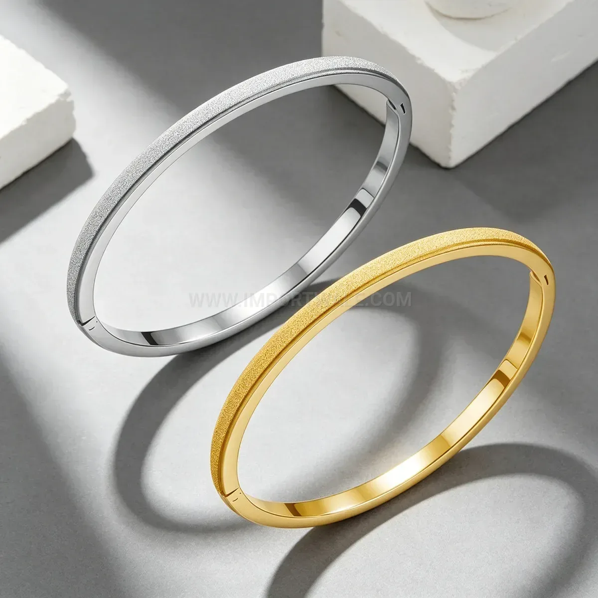 Trendy Frosted Finish Plated Stainless Steel Open Bangle Bracelet
