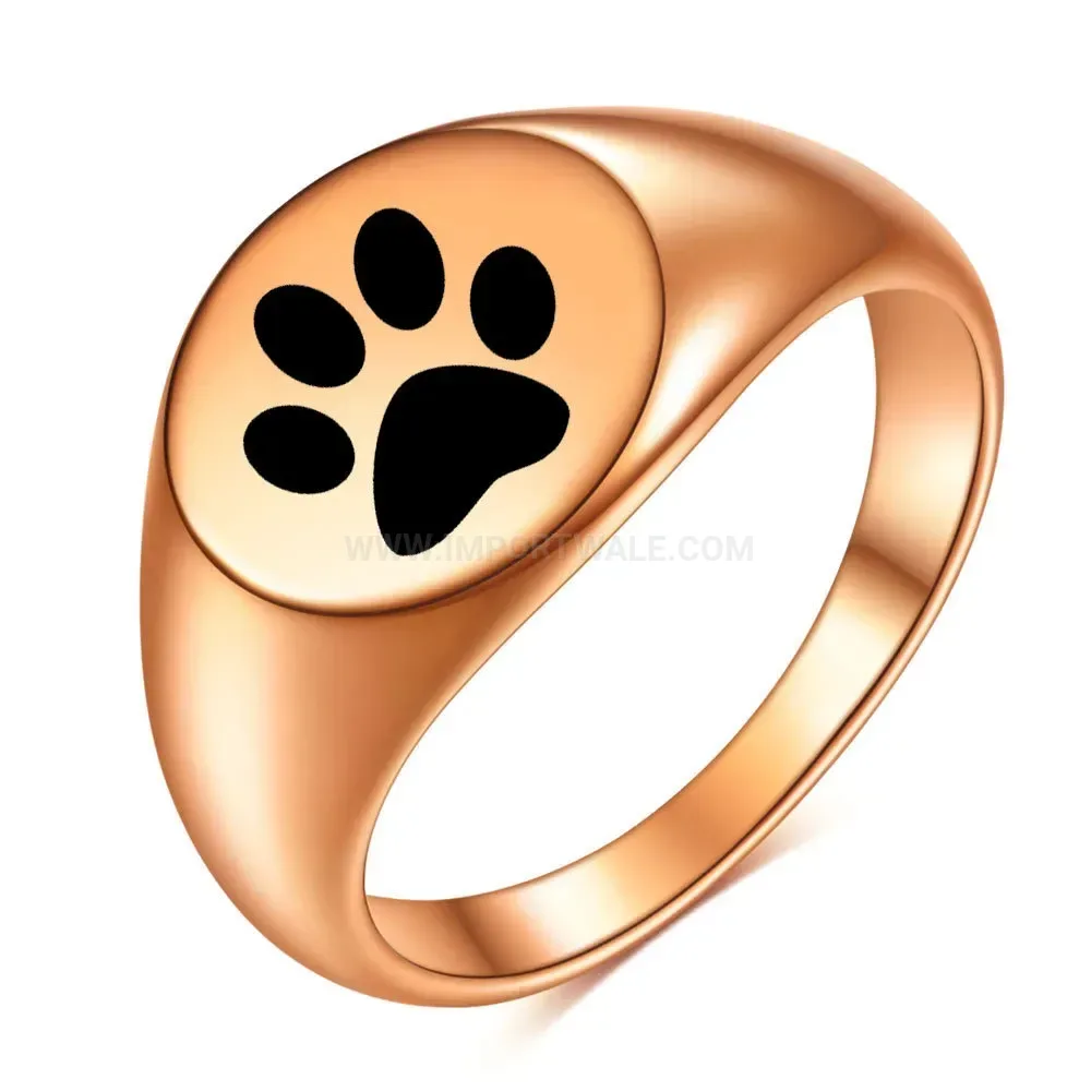 Elegant Laser Etched Paw Print Stainless Steel Memorial Ring