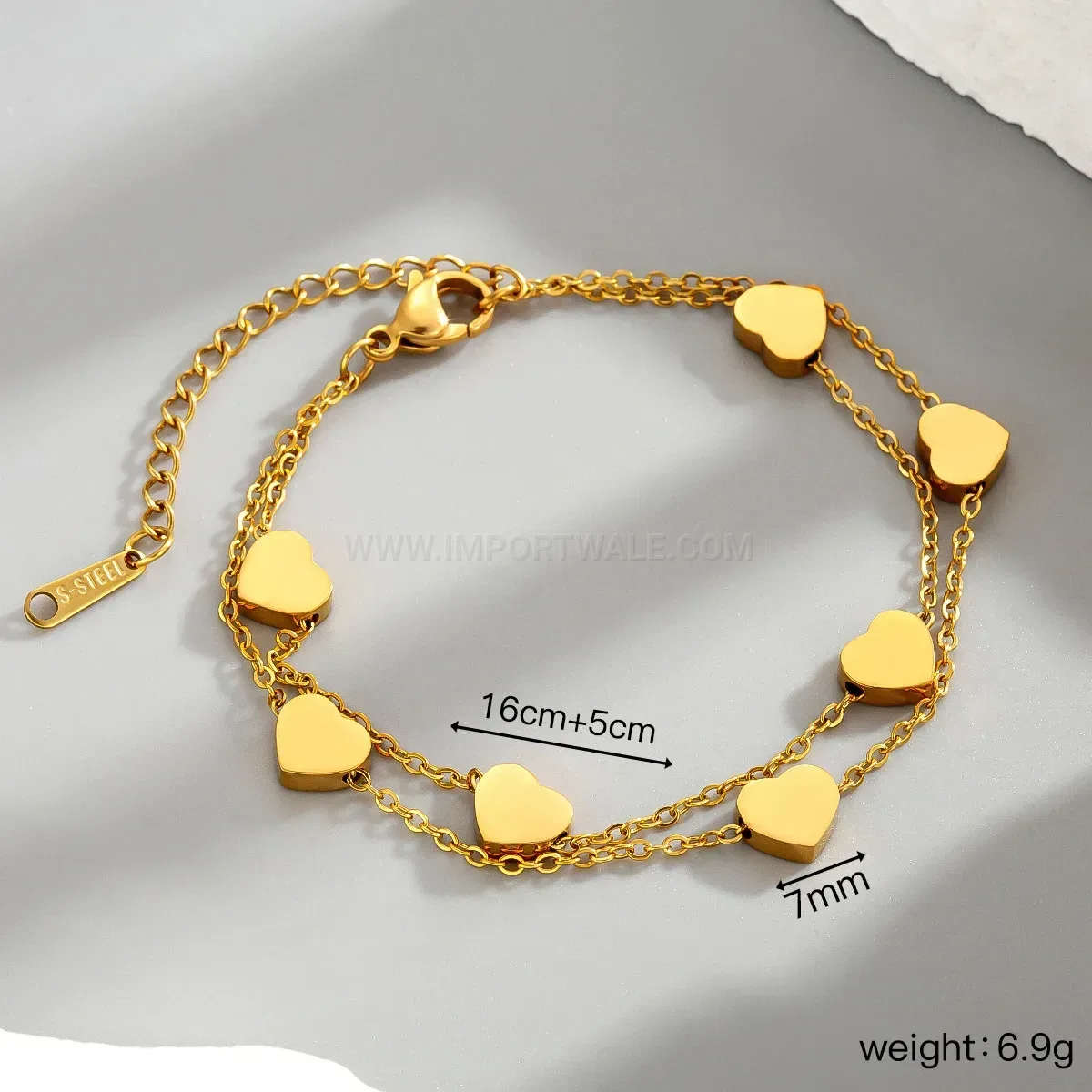 Double Layered Gold Heart Stainless Steel Chain Bracelet