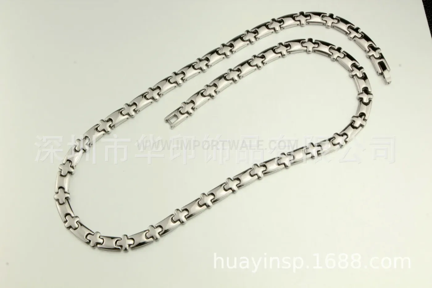 Bold Silver Titanium Bio Magnetic Chain Necklace with Hematite Inlay