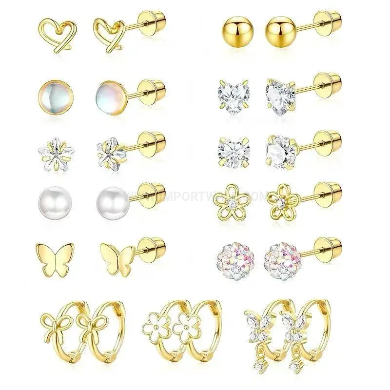 Designer Stainless Steel Zircon Helix Piercing Stud Set