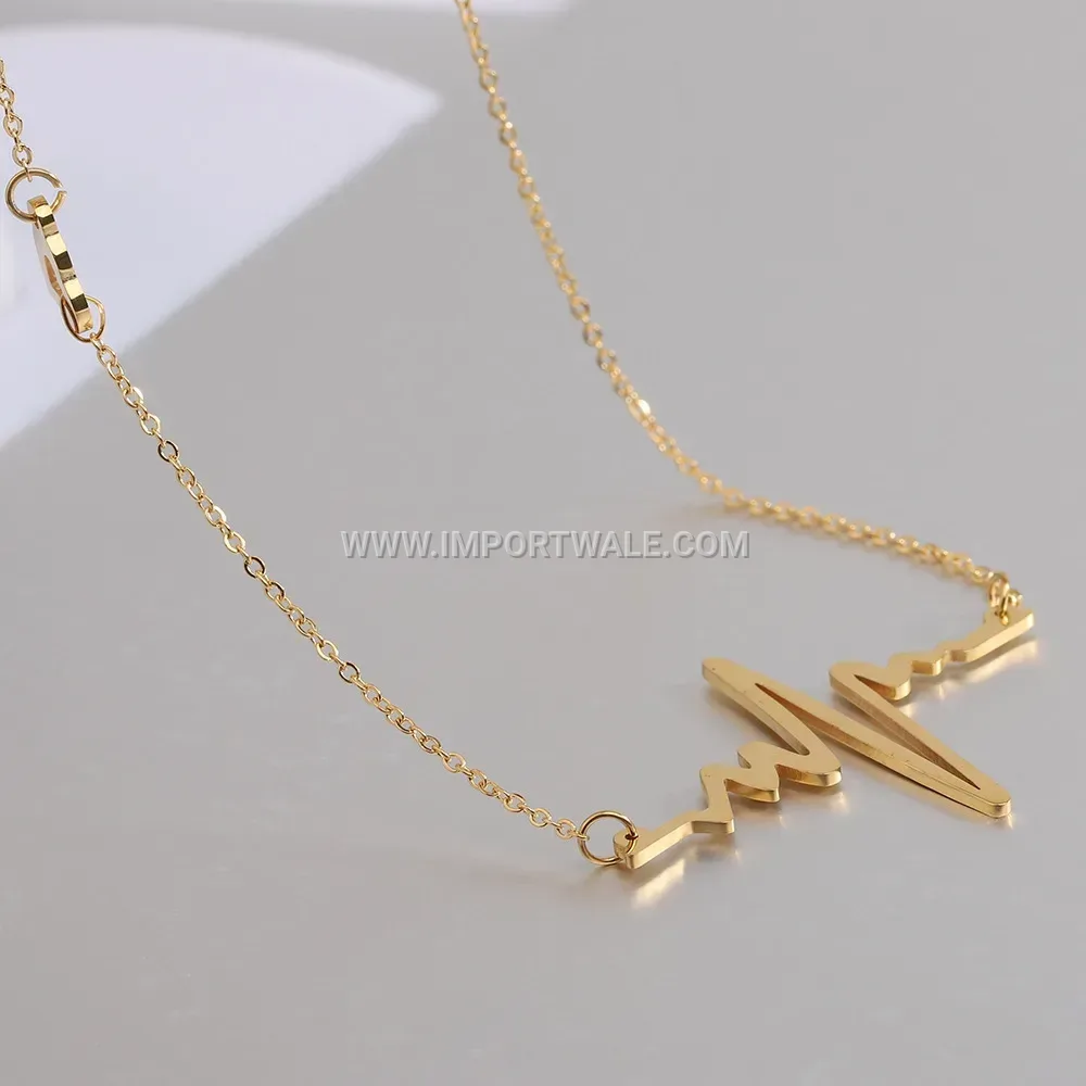 Gold Plated Stainless Steel Heartbeat EKG Line Minimalist Clavicle Necklace