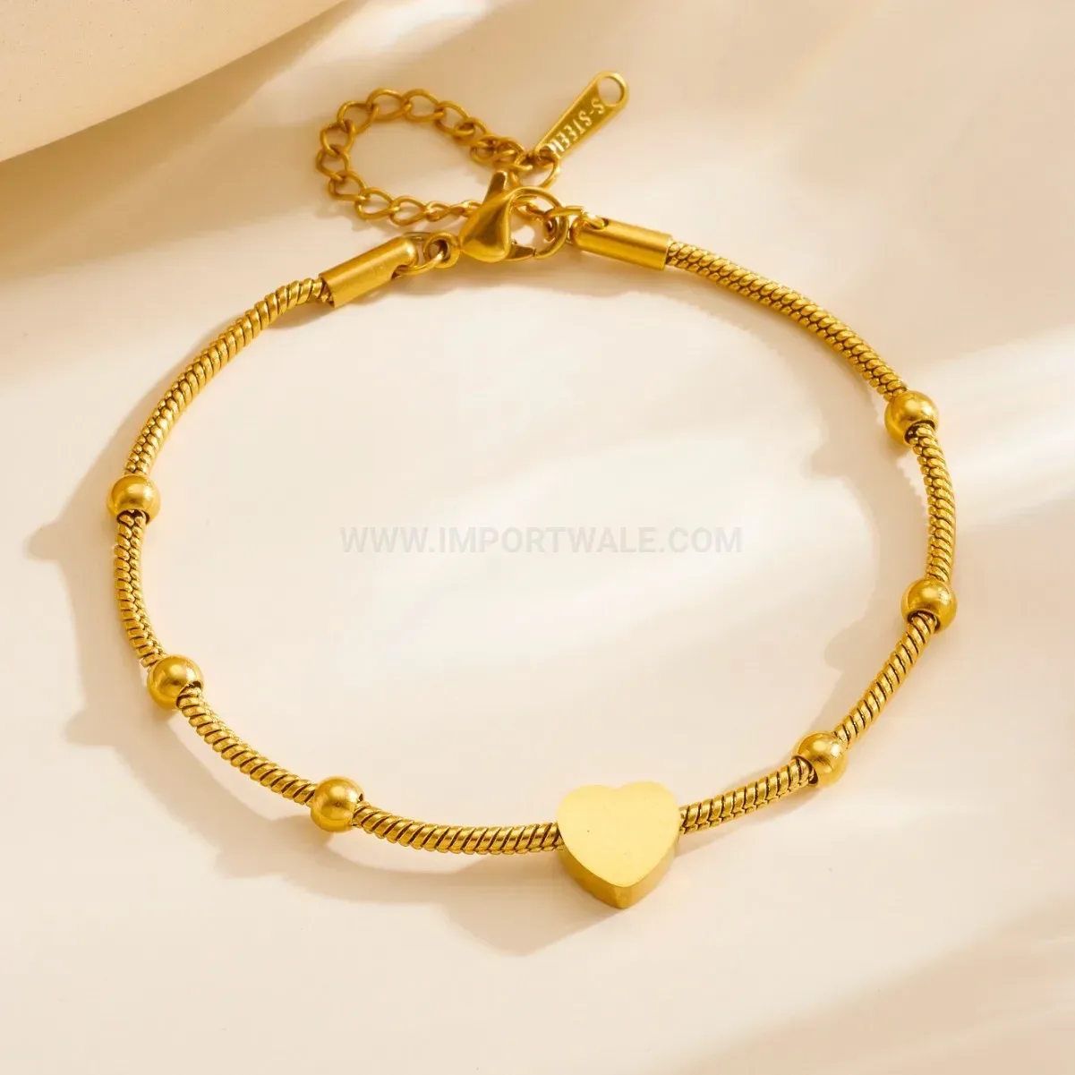 Stylish Double-Layer Stainless Steel Beaded Heart Charm Bracelet