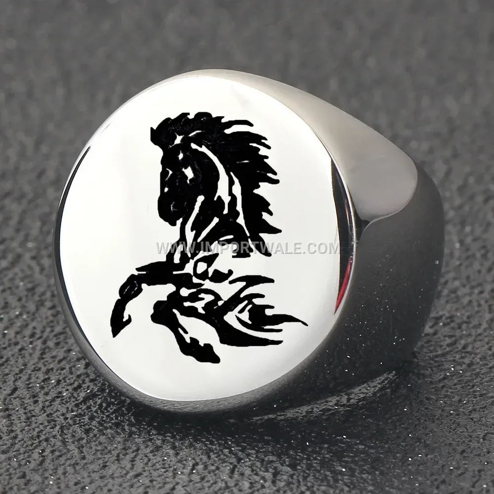 Polished Horse Motif Stainless Steel Signet Ring