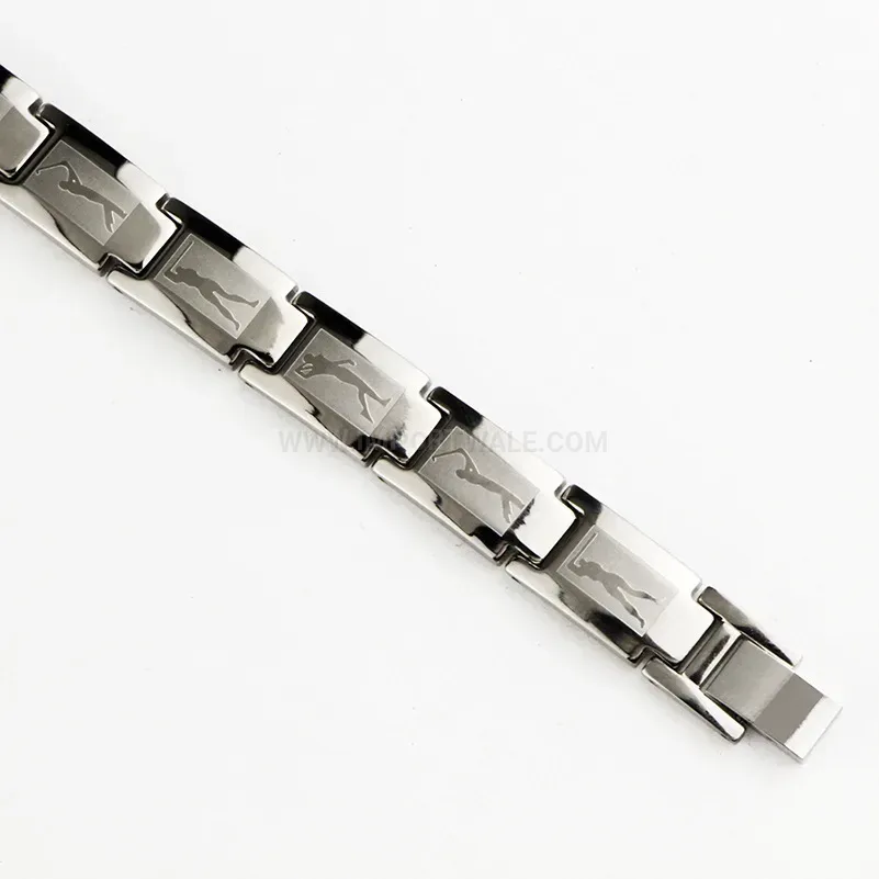 Bold Pure Titanium Bio Magnetic Golf Pattern Link Bracelet