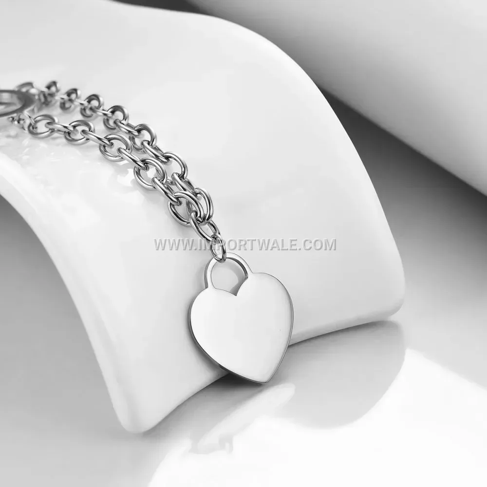 Engraved Heart Initial OT Clasp Stainless Steel Necklace