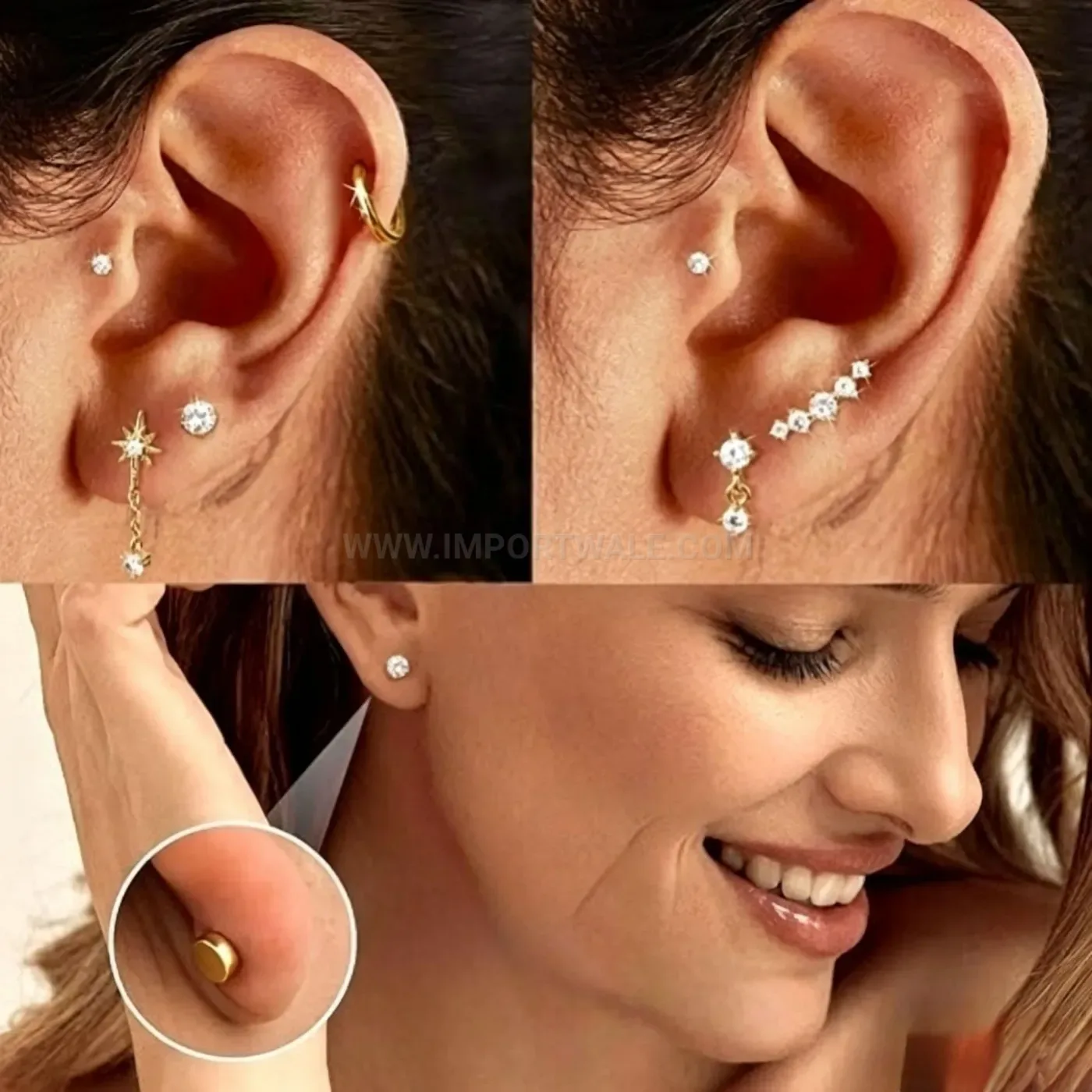 Elegant Stainless Steel Butterfly Chain Piercing Stud Earring Set