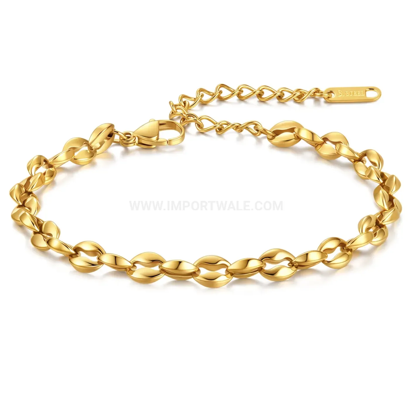 Minimalist Hollow Geometric Coffee Bean Stainless Steel Chain Bracelet