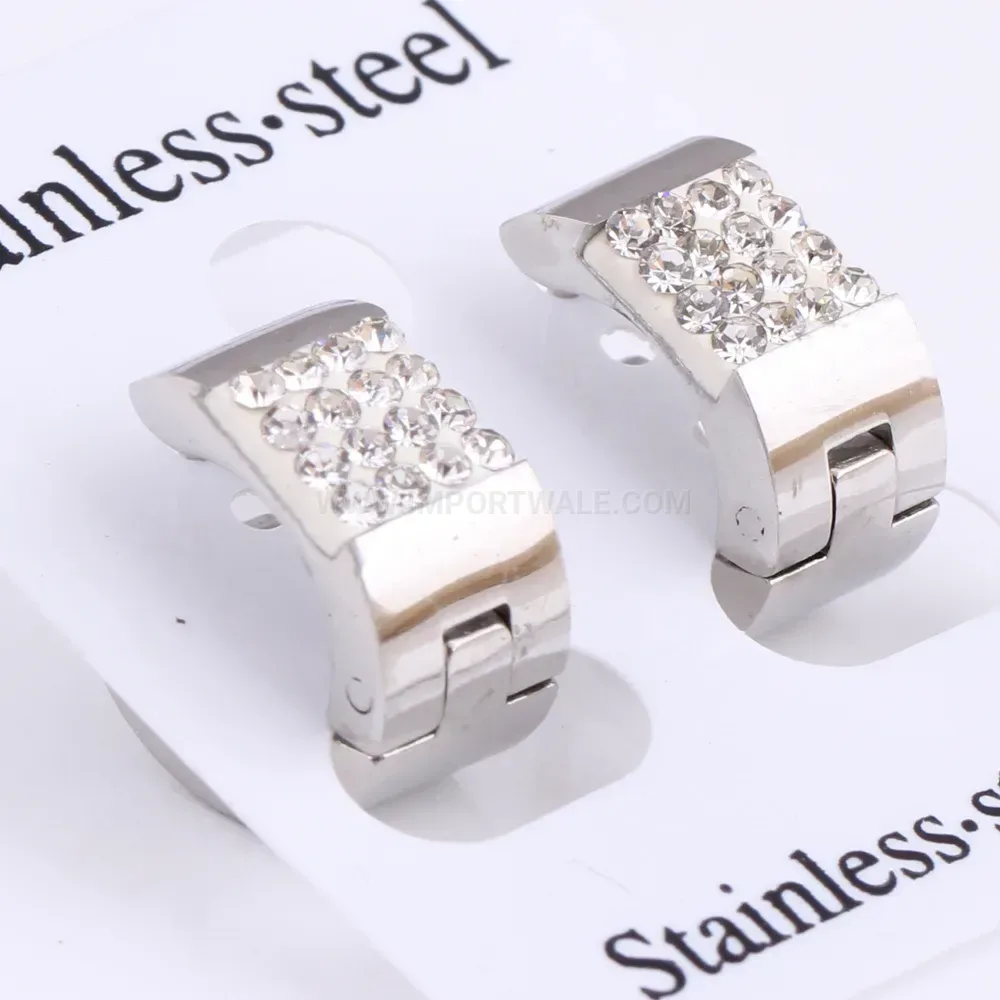 Stylish Four-Row Crystal Accent Stainless Steel Statement Hoop Earrings